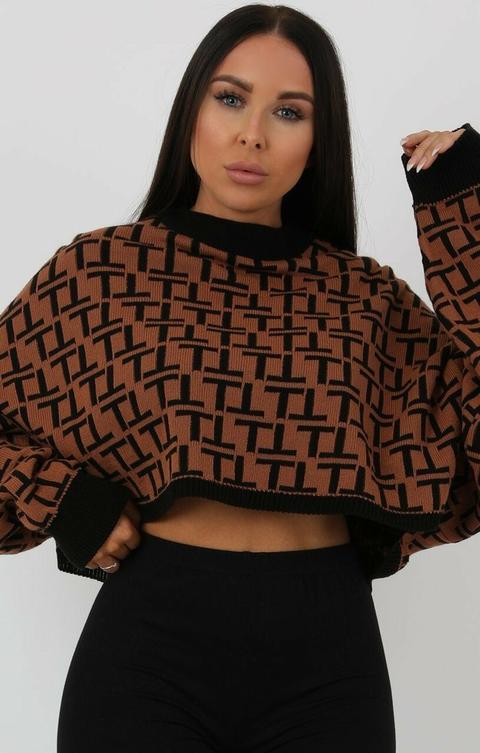 brown black long sleeve crop jumper