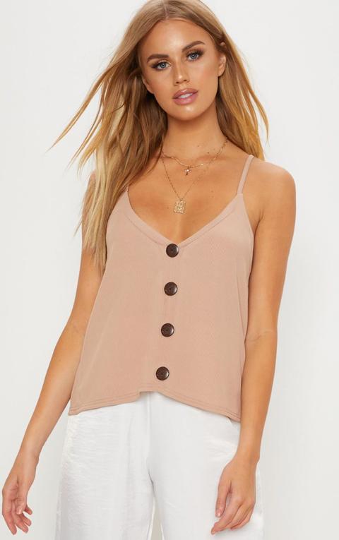 Nude Button Down Ribbed Vest Top