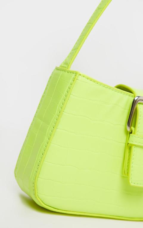 Lime Croc Buckle Front Shoulder Bag