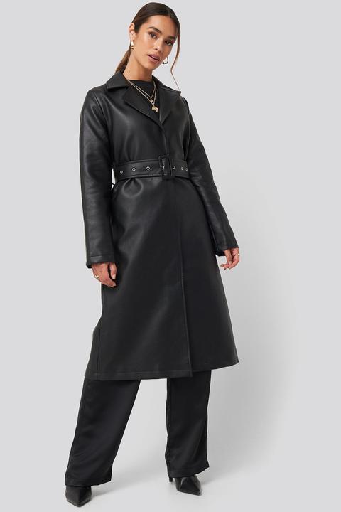 Queen Of Jetlags X Na-kd Belted Pu Coat - Black