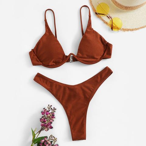 underwire top with high leg bikini set