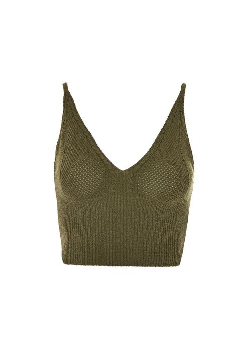 Womens Petite Ribbed Crochet Bralet - Khaki, Khaki