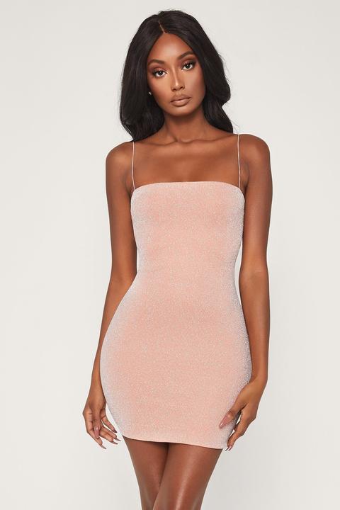 Mia Thin Strap Shimmer Dress - Apricot