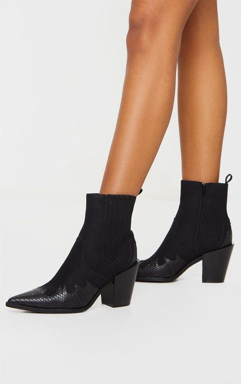 Black Contrast Western Ankle Boots