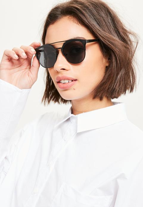 Black Round Metal Bar Sunglasses