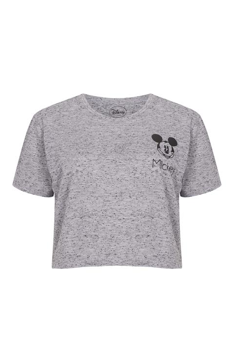 Camiseta Corta Gris Jaspeada De Mickey