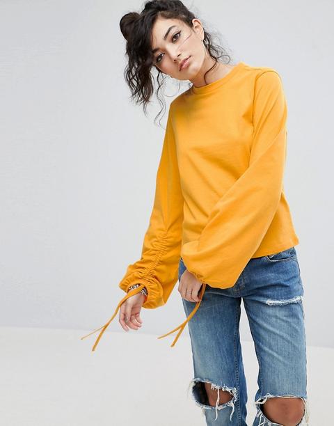 Top Con Manga Fruncida Extragrande Y Detalle De Cordón Ajustable De Asos