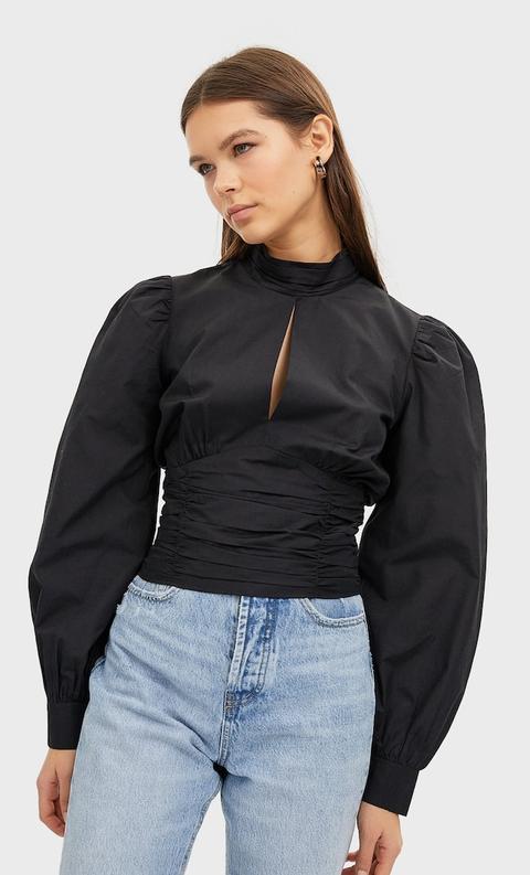 Stradivarius Blouse À Col Montant Et Manches Bouffantes Femme Noir S