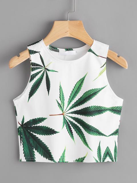 Top Corto Con Estampado Tropical