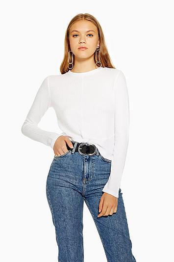 Langärmeliges T-shirt Mit Twist-effekt - Weiß