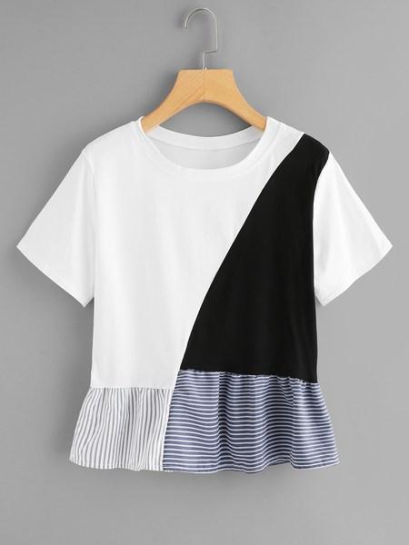 T-shirt Con Scollo Arricciato Color Block