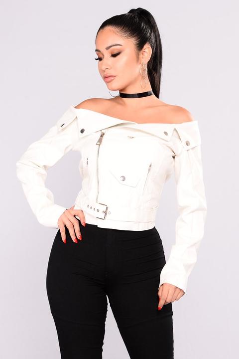 white off the shoulder jacket