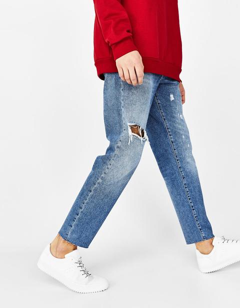 Jeans Slim Cropped Con Strappi