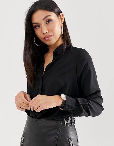 Camisa De Manga Larga Suave De Asos Design-negro