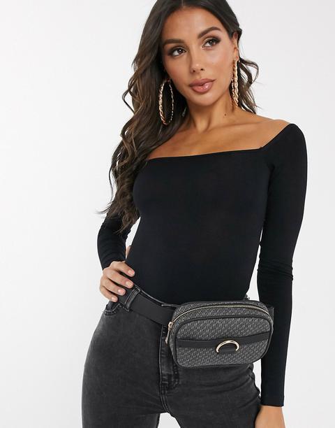 Asos Design Square Neck Long Sleeve Bodysuit In Black