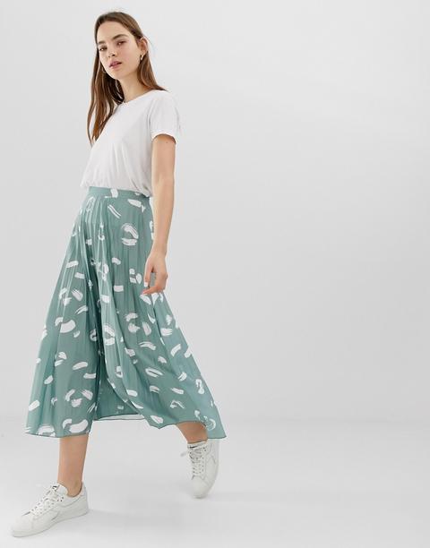 Falda Midi Plisada Con Estampado De Brochazos De Pintura De Asos Design