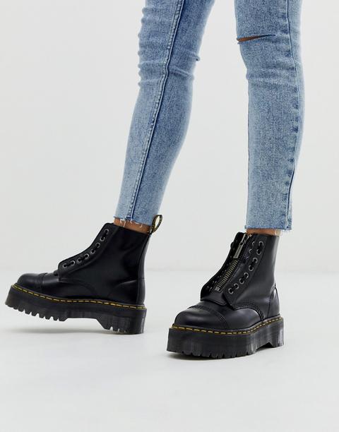 Botas Con Plataforma Plana Gruesa En Negro Cuero Con Cremallera Sinclair De Dr.martens