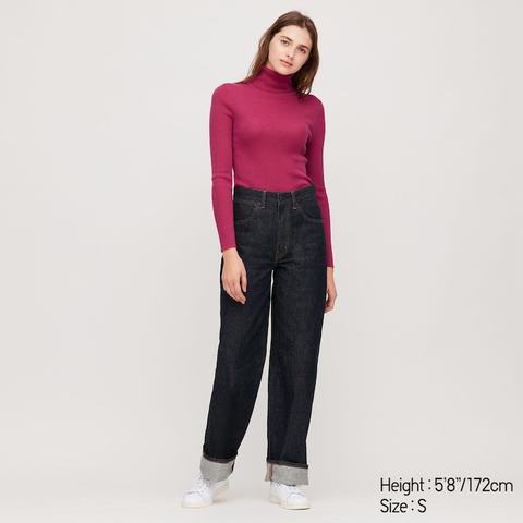 Pull En Laine Mérinos Extra Fine Côtelée À Col Roulé Femme