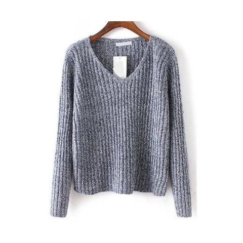 Blue V Neck Long Sleeve Crop Sweater