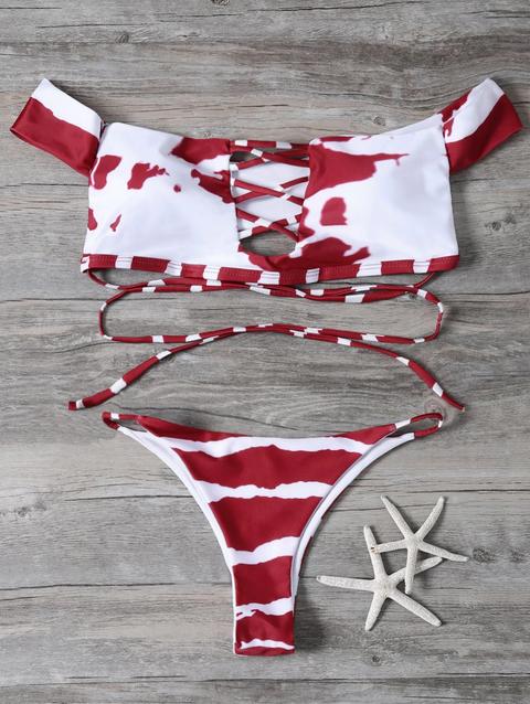 Tie-dyed Fuori Dalla Spalla Bikini Red