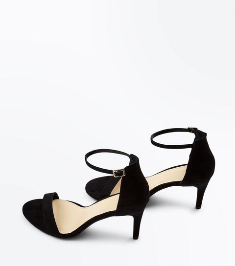 Black Suedette Stiletto Heeled Sandals