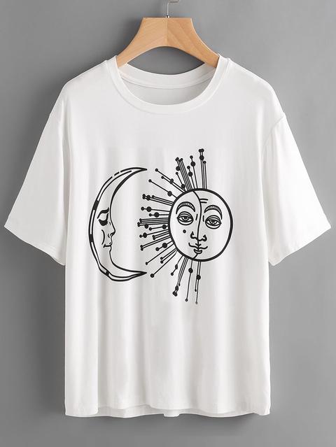 Mandala Moon And Sun Print T-shirt