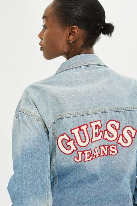 Womens Oversized Denim Logo Jacket By Guess Jeans - Blue, Blue