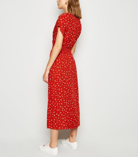 new look red floral midi dress