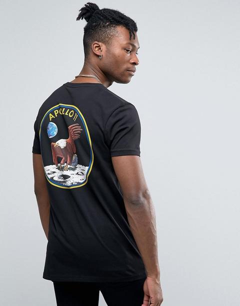 Camiseta Larga Negra Con Estampado En El Pecho Y La Espalda Nasa De Asos
