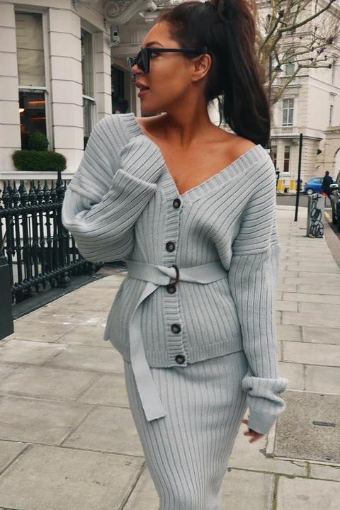 Grey Cardigans - Lorna Luxe 'no Regrets' Ribbed Belted Grey Cardigan