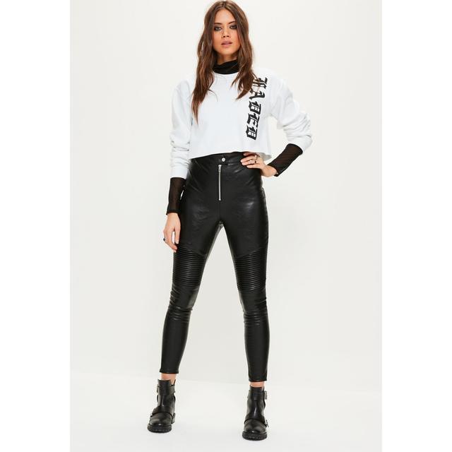 Black Biker Knee Zip Detail Faux 