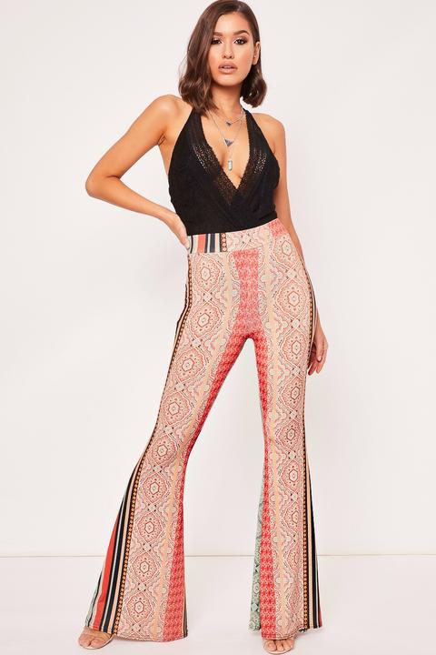 Louise Black Patterned Flared Trousers