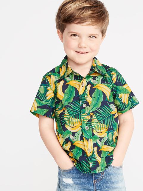 Banana-print Built-in Flex Shirt For Toddler Boys