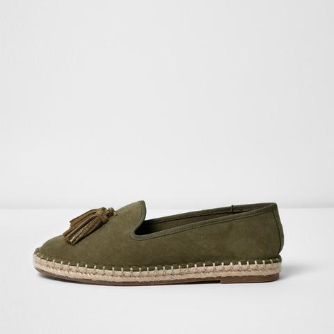 Khaki Green Wide Fit Tassel Espadrilles