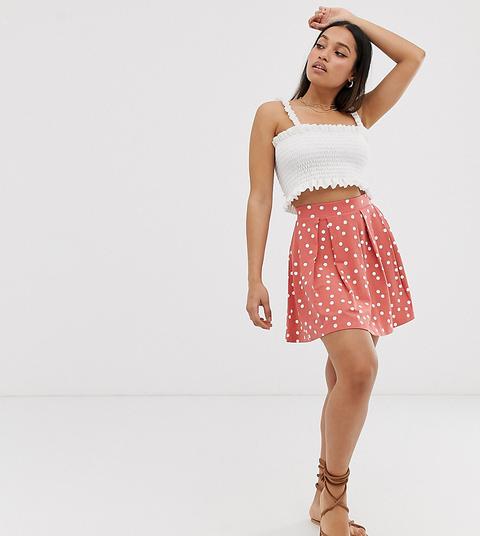 Asos Design Petite - Minigonna Rosa Polvere A Pois Con Pieghe A Cannoncino - Multicolore