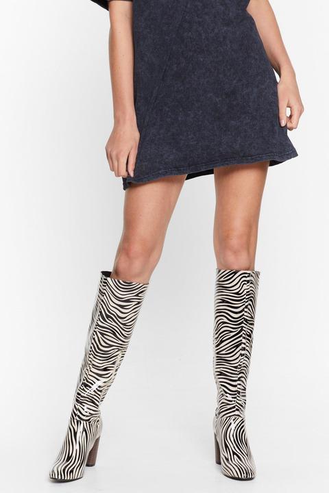 Womens Zebra Print Knee High Boots