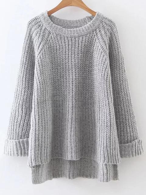 Maglione Con Orlo Maniche A Raglan Grigio Chiaro