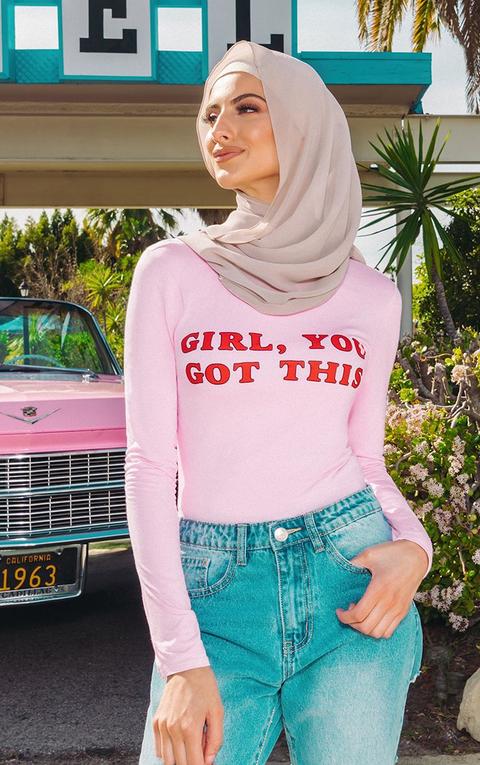 Girl You Got This High Neck Long Sleeve Bodysuit Baby Pink