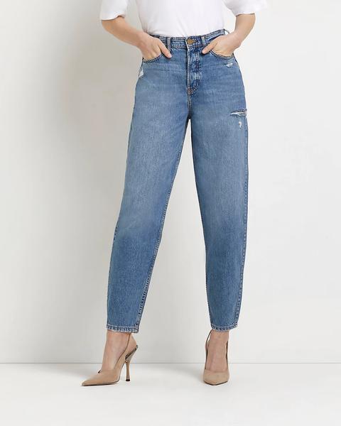 Blue High Waisted Tapered Jeans