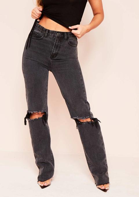 black ripped straight leg jeans