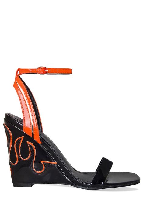 Rita Black And Orange Flame Wedge Heels