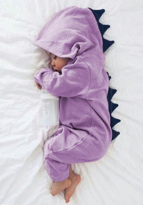 Purple Patchwork Buttons Sewing Baby Cute Hooded Long Jumpsuit