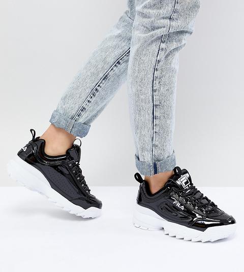 Fila Disruptor Trainers In Patent Black - Black