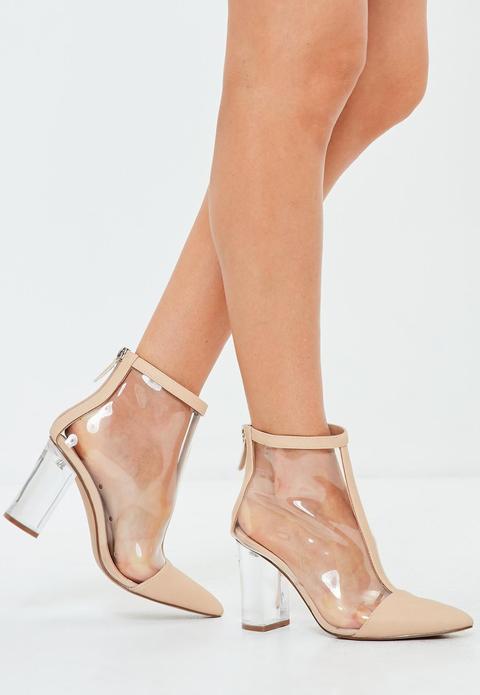 Nude Clear Toe Cap Detail Ankle Boots, Nude