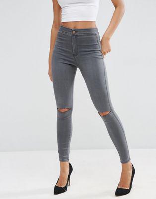 Asos - Rivington - Jeggings Di Jeans A Vita Alta Grigi Con Strappi - Grigio