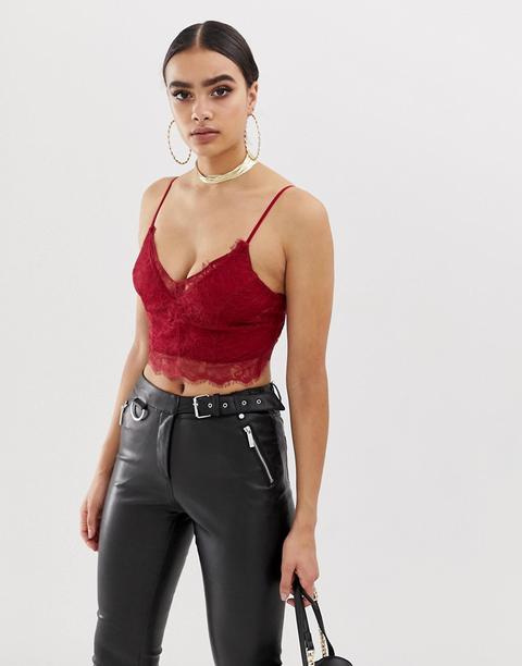 Asos Design - Brassière In Pizzo Con Scollo Profondo - Rosso