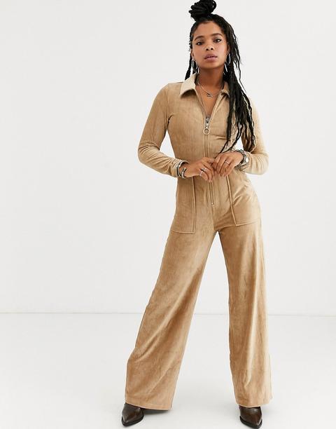 Emory Park Velvet Retro Jumpsuit With Zip Front-gold