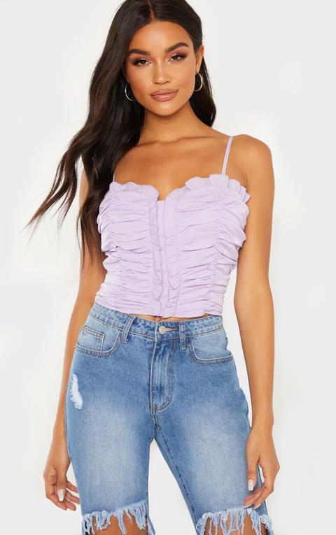 Crop Top À Bretelles Lilas Effet Froncé Devant, Lilas