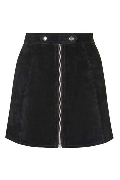 Tab Zip Suede Skirt