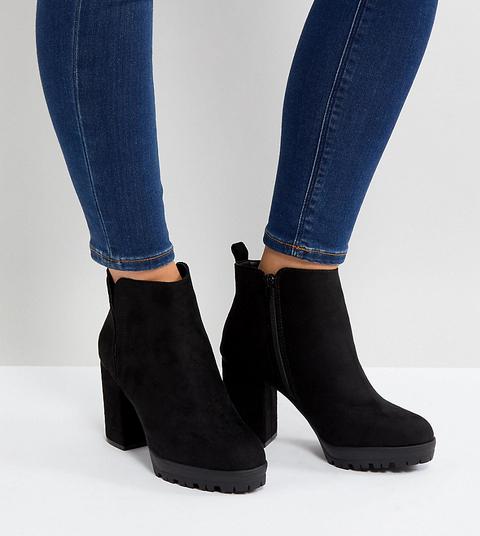 New Look Wide Fit - Stivaletti A Pianta Larga Con Suola Spessa A Carrarmato E Tacco - Nero